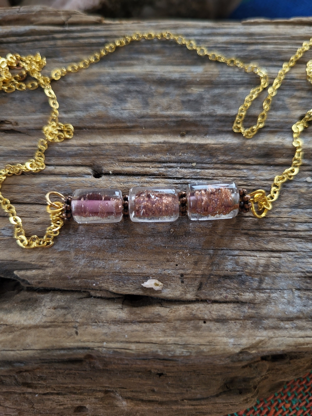 Gold Glass Bead Bar Necklace in Rose Gold